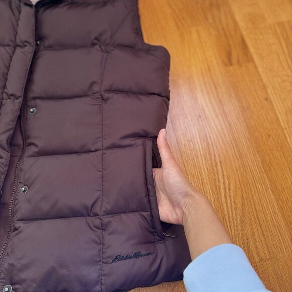 Eddie Bauer Women’s Premium Goose Down Puffer Vest Winter Cabin Cottage Brown M - Picture 11 of 16